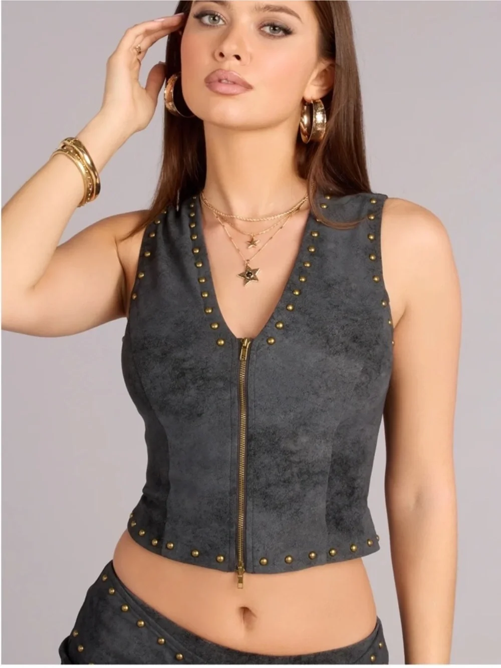 Studded Black Mini Skirt with Belt set